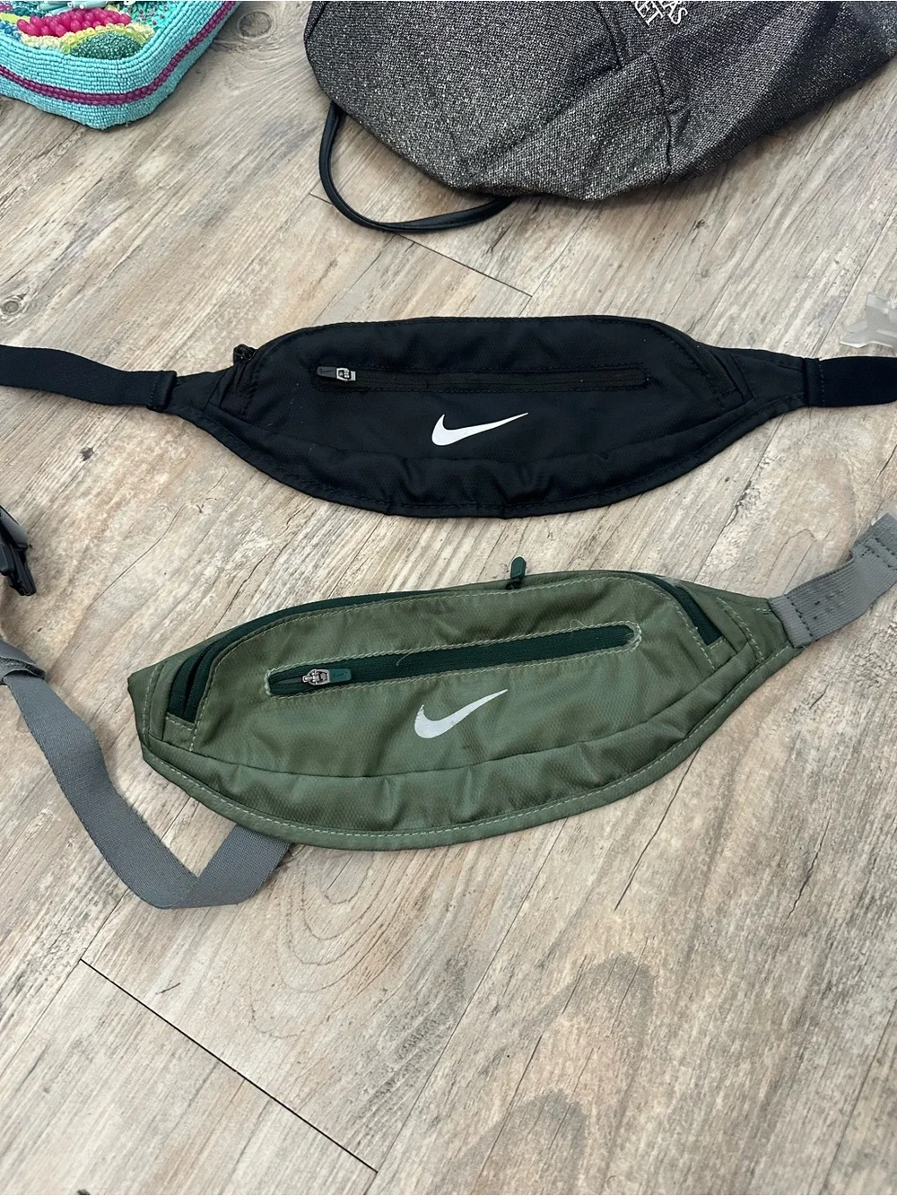 Nike Black and Olive Green Men's Waist Packs - Twin Zipper Belt Bags
